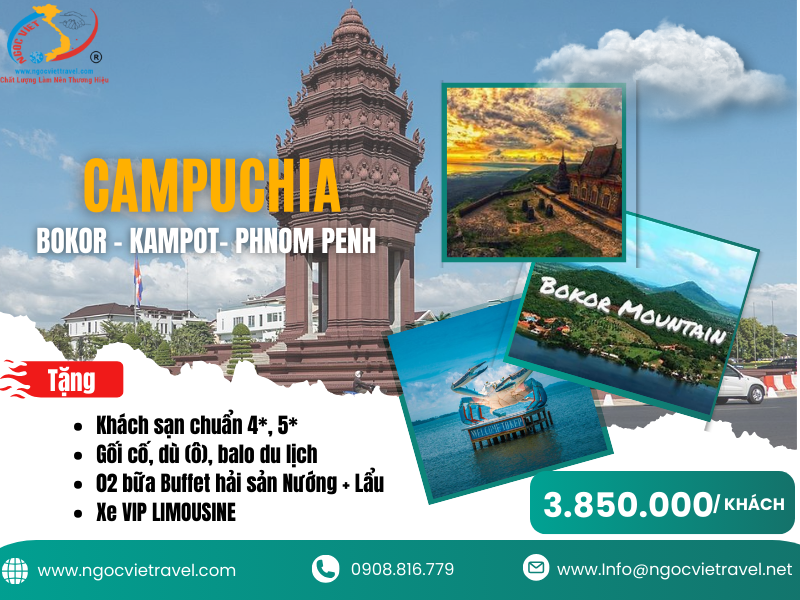 TOUR CAMPUCHIA - BIỂN KEP – CAO NGUYÊN BOKOR – KAMPOT – PHNOM PENH