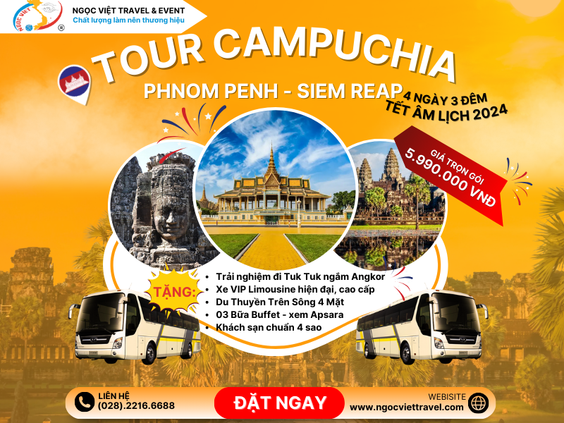 TOUR CAMPUCHIA - SIEM REAP - PHNOMPENH - TẾT ÂM LỊCH - XE LIMOUSINE